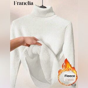 Women's White Turtleneck Fleece Sweater
